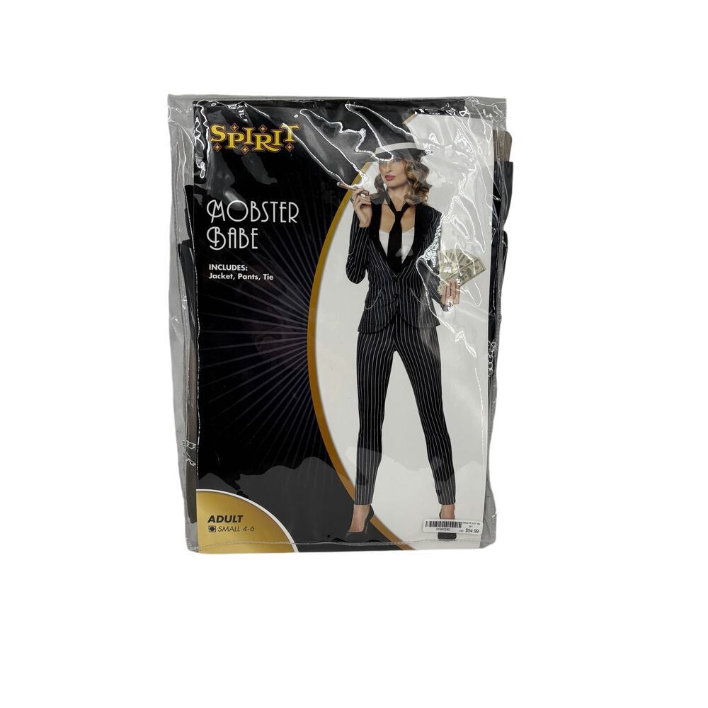 Spirit Mobster Babe Costume Gangster Suit Adult Small 4-6 Black Jacket Pants Tie